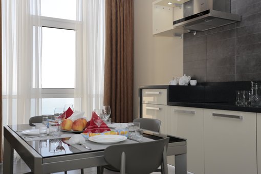 Kitchen in a paris room at the 12th floor apartments in odessa