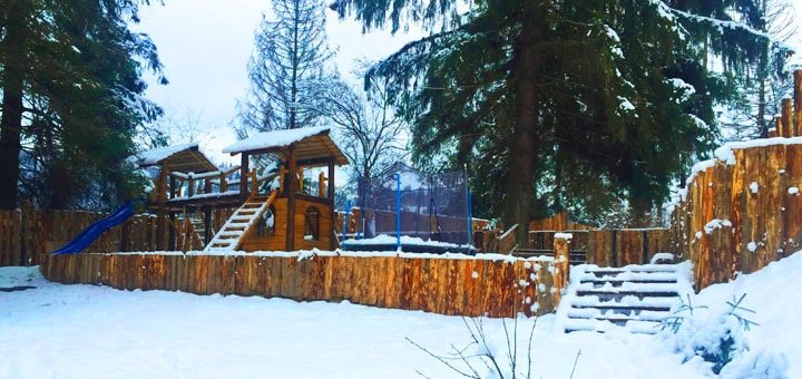 Children's playground at the DRIN-lux hotel in Slavske. Plan a winter vacation in the Carpathians for a promotion.