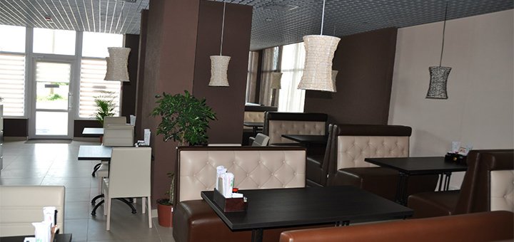 The interior of the sushi bar "Hanami". Order sushi at a discount